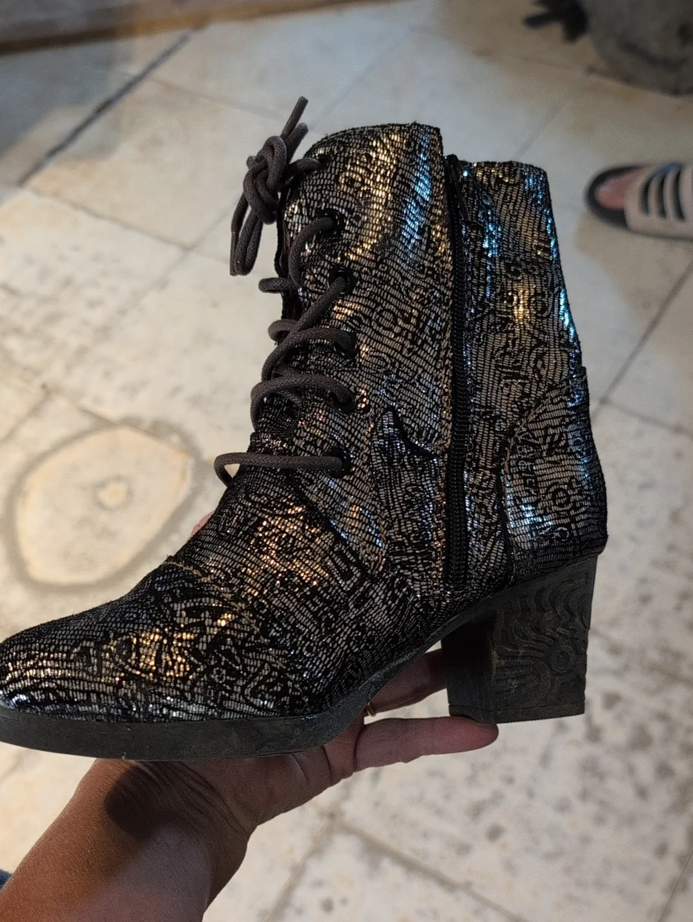 TMA EYES LEATHER Combat Boots Black with Lace Look Sz. 7